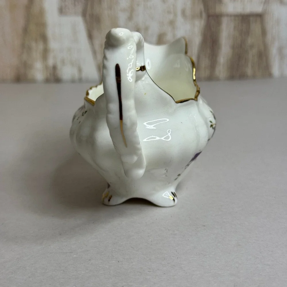 Hammersley & Co Bone China Victorian Violets Creamer Pitcher Gold Trim England